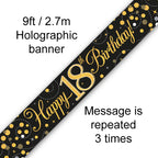 9ft Sparkling Fizz 18th Birthday Banner Black & Gold