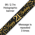 9ft Sparkling Fizz 21st Birthday Banner Black & Gold