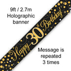 9ft Sparkling Fizz 30th Birthday Banner Black & Gold