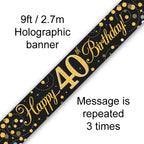 9ft Sparkling Fizz 40th Birthday Banner Black & Gold