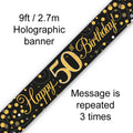 9ft Sparkling Fizz 50th Birthday Banner Black & Gold