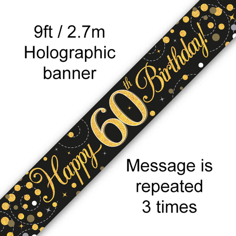 9ft Sparkling Fizz 60th Birthday Banner Black & Gold