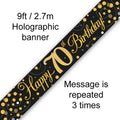 9ft Sparkling Fizz 70th Birthday Banner Black & Gold