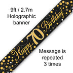 9ft Sparkling Fizz 70th Birthday Banner Black & Gold