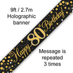 9ft Sparkling Fizz 80th Birthday Banner Black & Gold