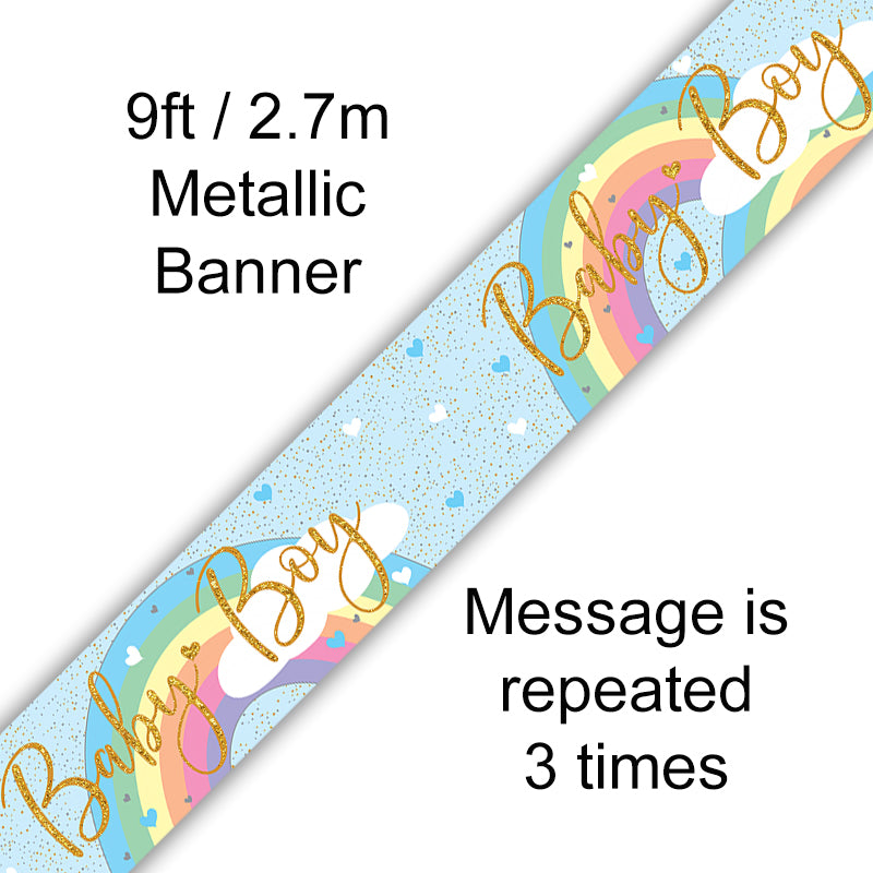 9ft Pastel Rainbow Baby Boy Banner Holographic