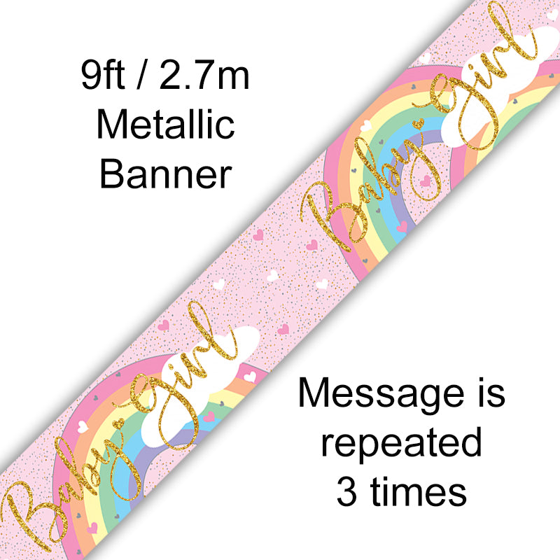 9ft Pastel Rainbow Baby Girl Banner Holographic
