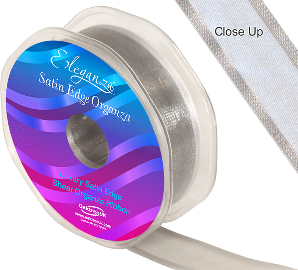 Eleganza Satin Edge Organza 25mm x 25m Silver No.24