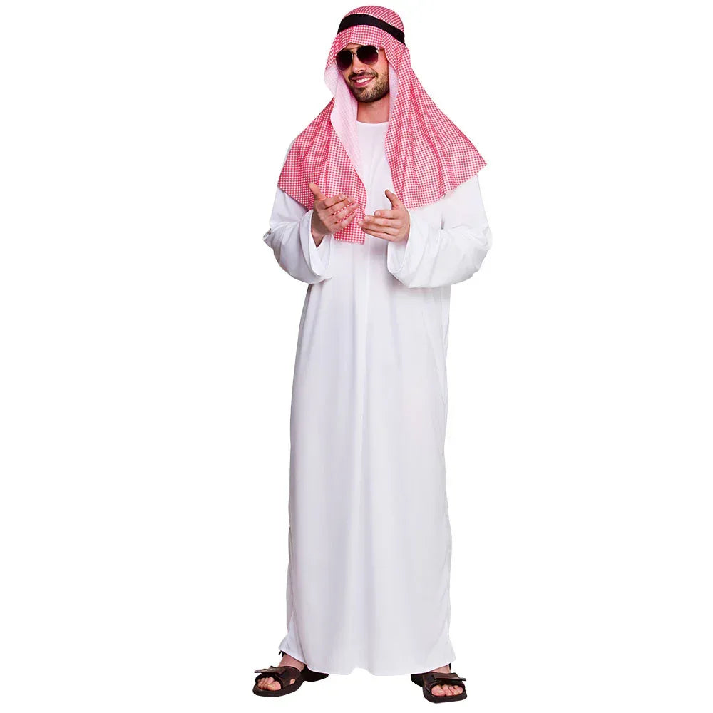 Mens Arab Sheikh Fancy Dress Costume White Robe And Headpiece XL (Plus Size) - Why Not Shop
