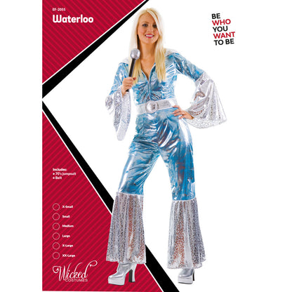 Wicked Costumes Womens Abba Style Fancy Dress Costume Waterloo - Blue/Silver Medium UK Dress Size 14-16 | Merthyr Tydfil | Why Not Shop Online