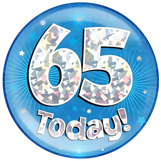 65 Today Blue Jumbo Birthday Badges 6 Inches | Why Not Shop