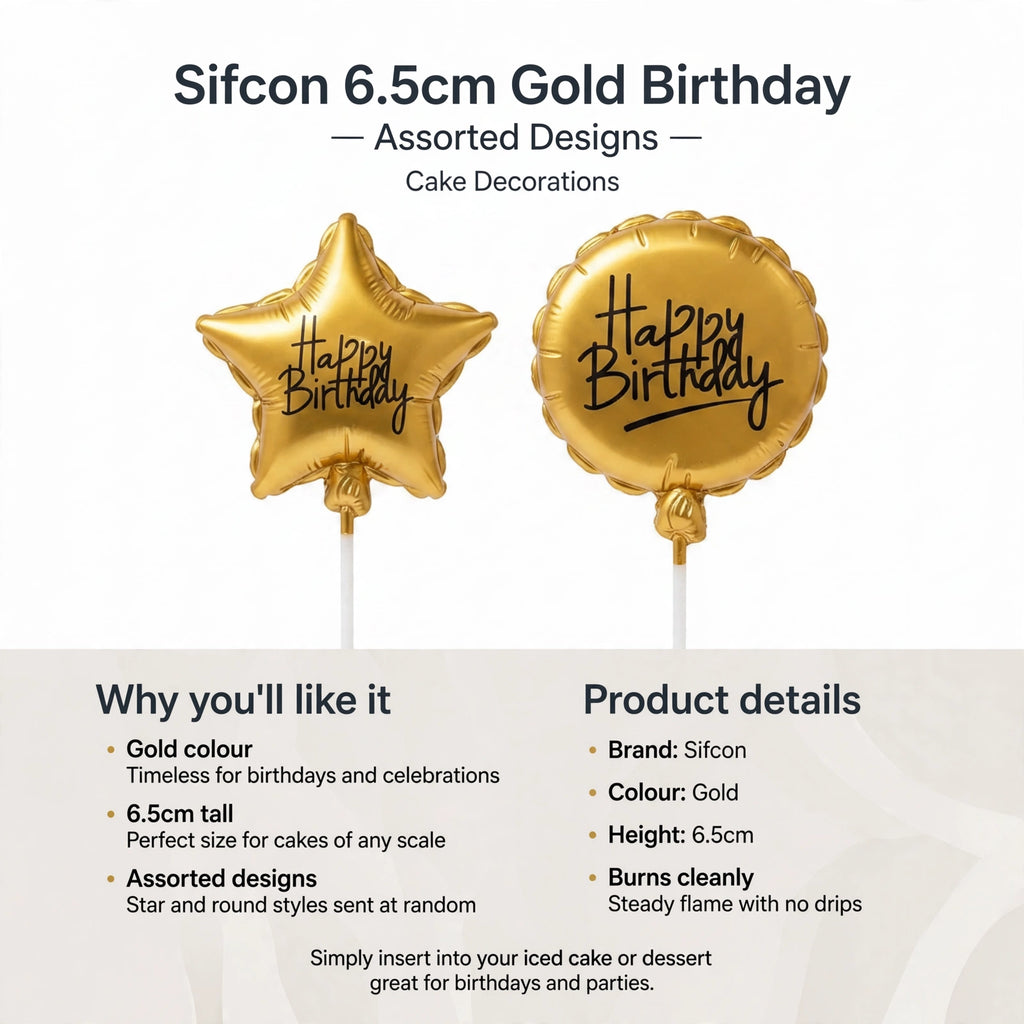 Gold birthday candles that burn cleanly with a steady flame and no drips