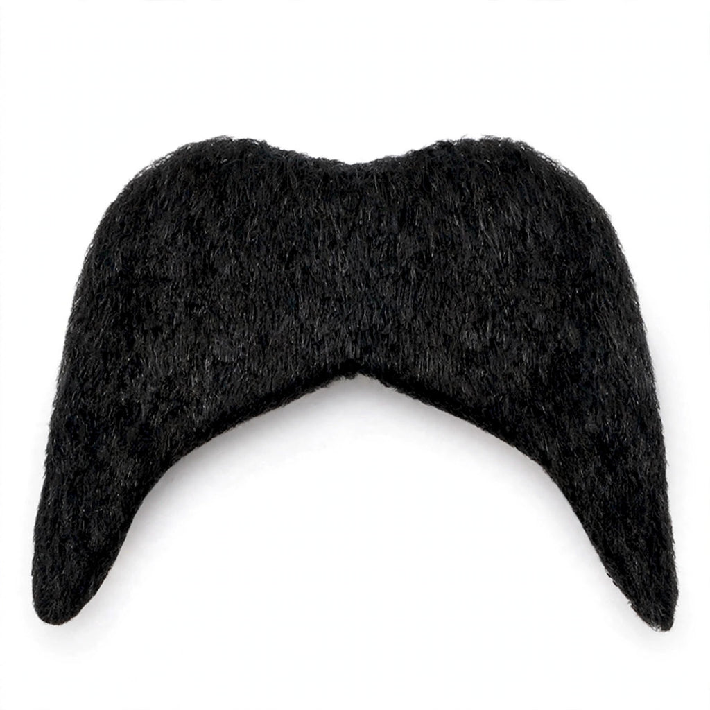 close-up view of 70's Black Cowboy Moustache showing adhesive backing