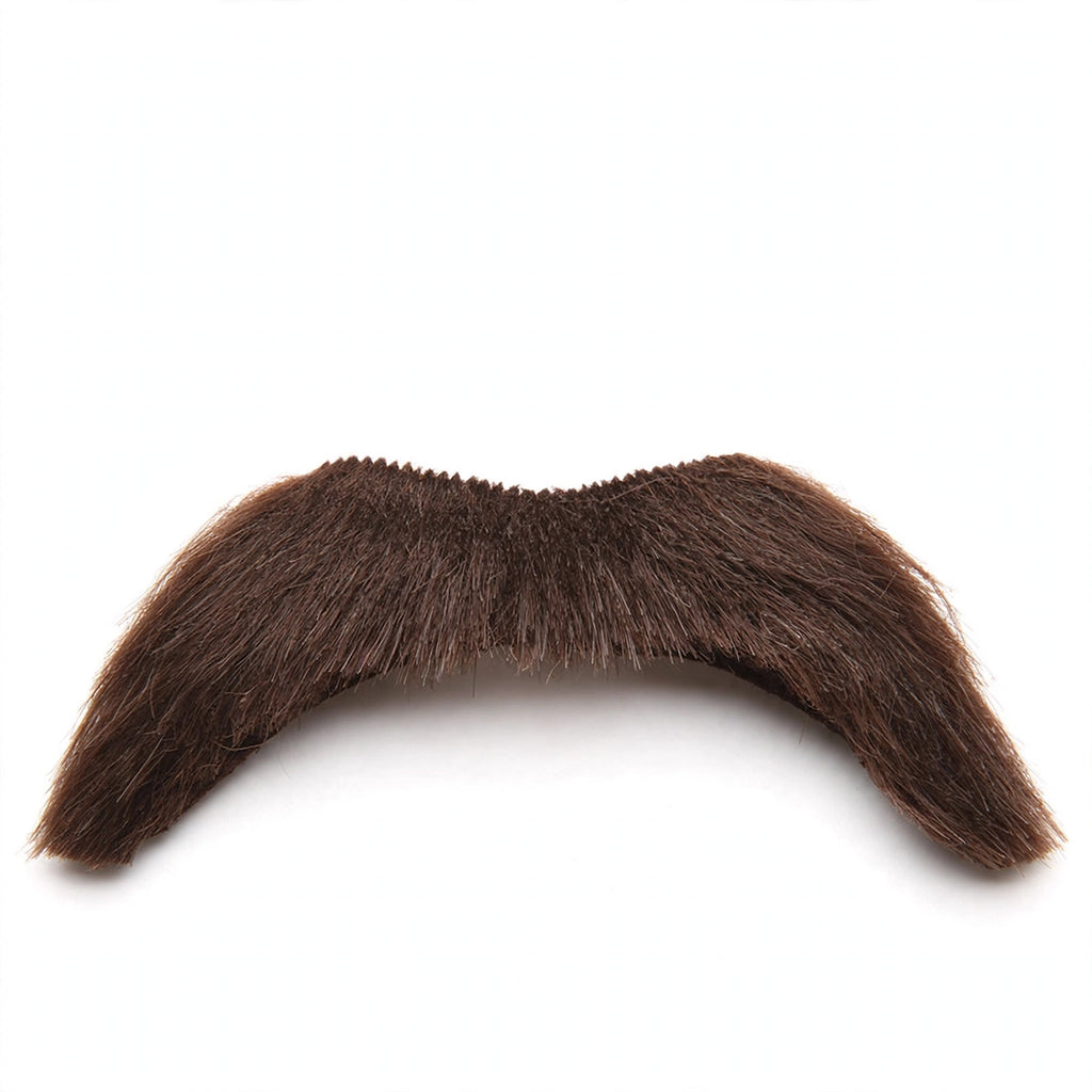 Close-up view of brown 1970s cowboy style moustache accessory
