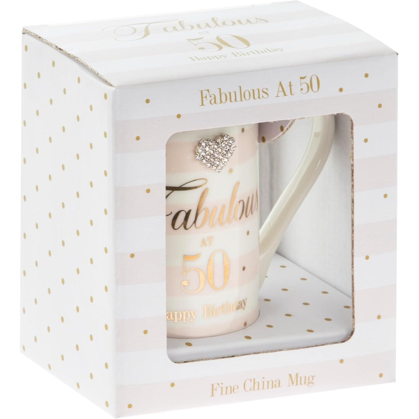 Mad Dots Fabulous At 50 50th Birthday Boxed Gift Mug Striped With Diamante Heart | Merthyr Tydfil | Why Not Shop Online