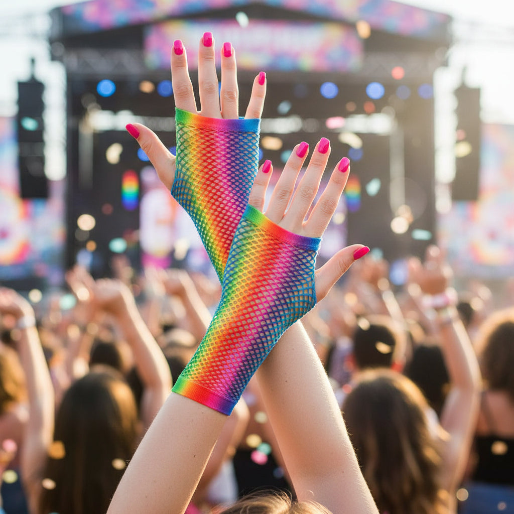 80's Net Rainbow Long Gloves | Merthyr Tydfil | Why Not Shop Online