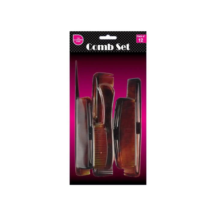 Hair Comb Set - tortoiseshell style combs in retail packaging by The Accessory Shop