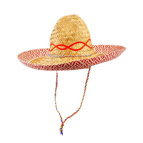 Adults Mexican Sombrero Hats With Red Trim One Size Fits Most - Why Not Shop