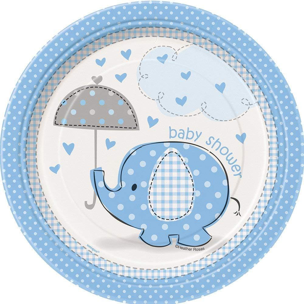 8 Pack 7 Inch Umbrellaphants Blue Baby Shower Plates | Merthyr Tydfil | Why Not Shop Online