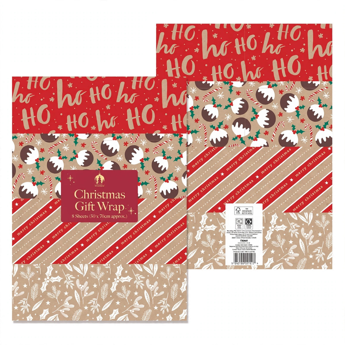 8 pack of flat wrap kraft Christmas wrapping paper sheets