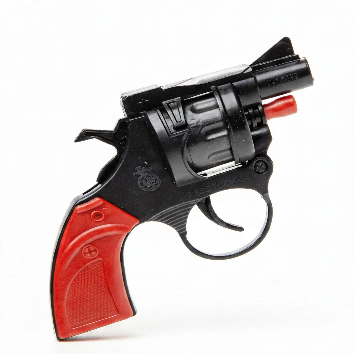 close-up view of 8-shot toy revolver pistol cap gun play set