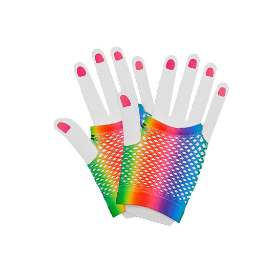 1980's Short Rainbow Multi-Coloured Net Gloves