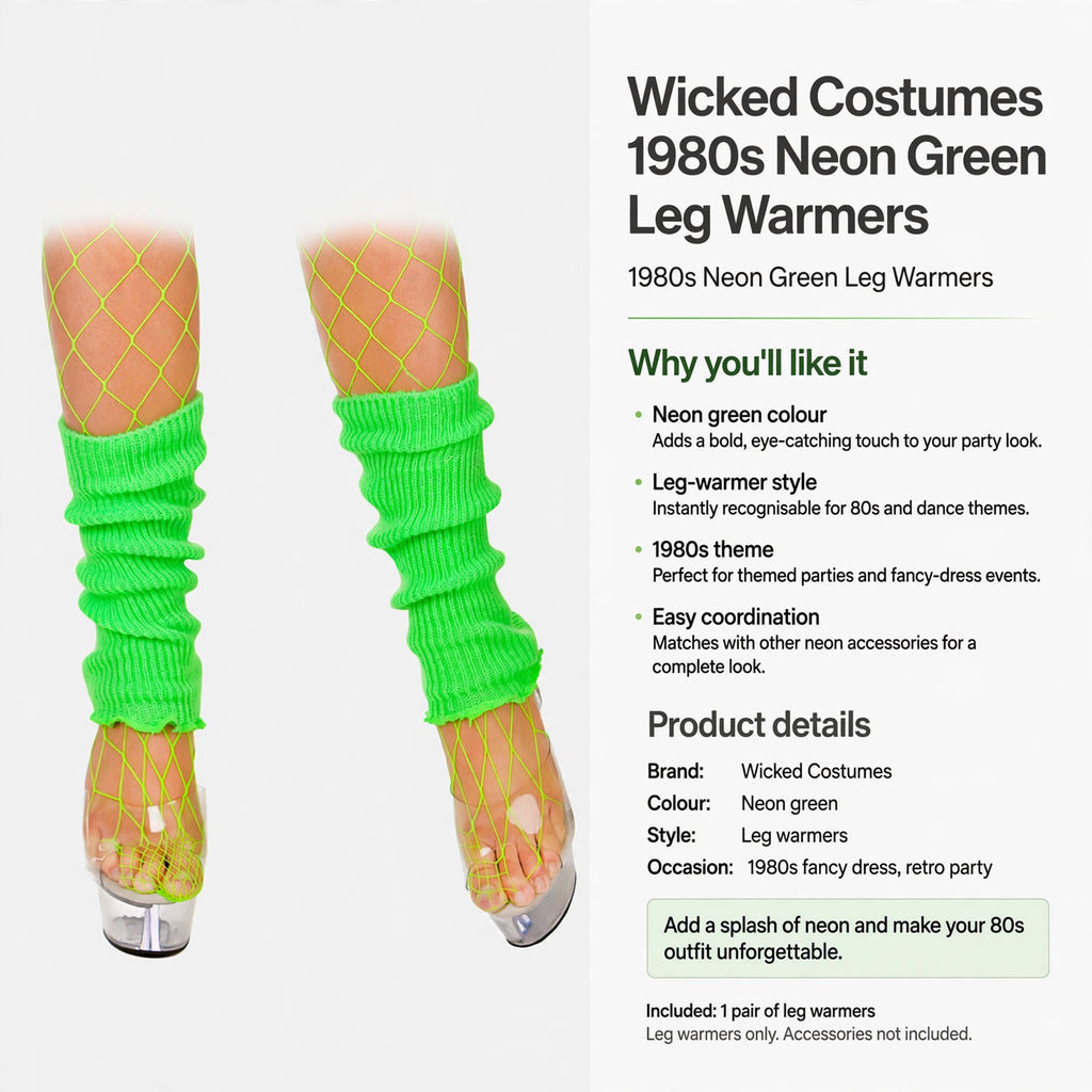 Wicked Costumes 1980s neon green leg warmers for 1980s fancy dress and retro parties