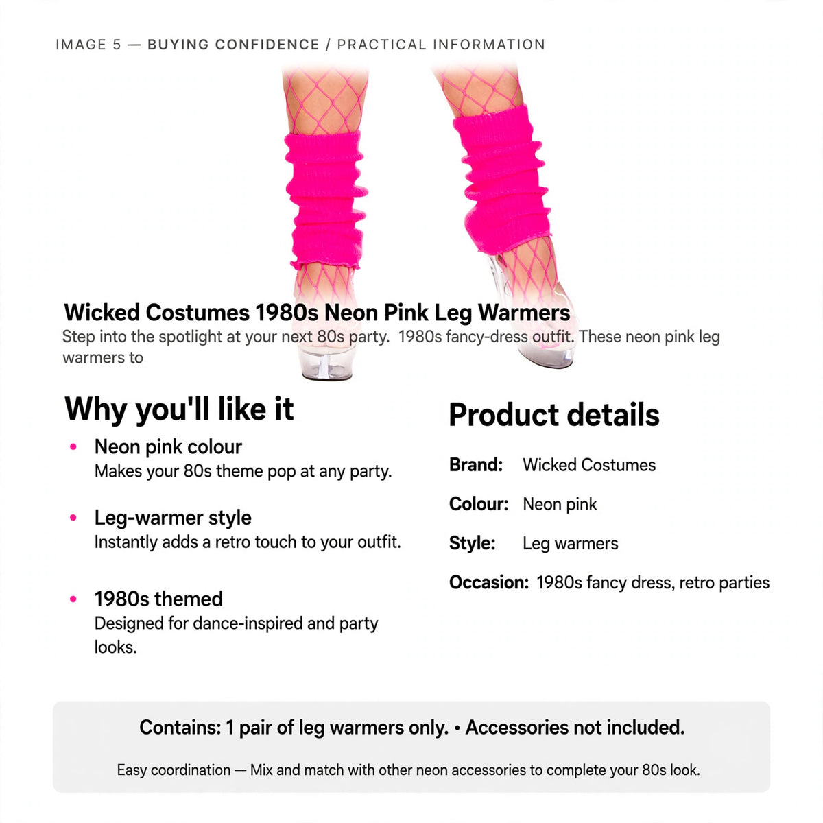 Wicked Costumes neon pink leg warmers designed for 1980s fancy dress and retro parties