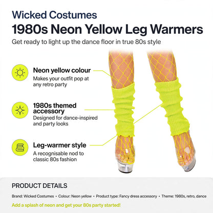 Features neon yellow colour, 1980s theme, leg-warmer style