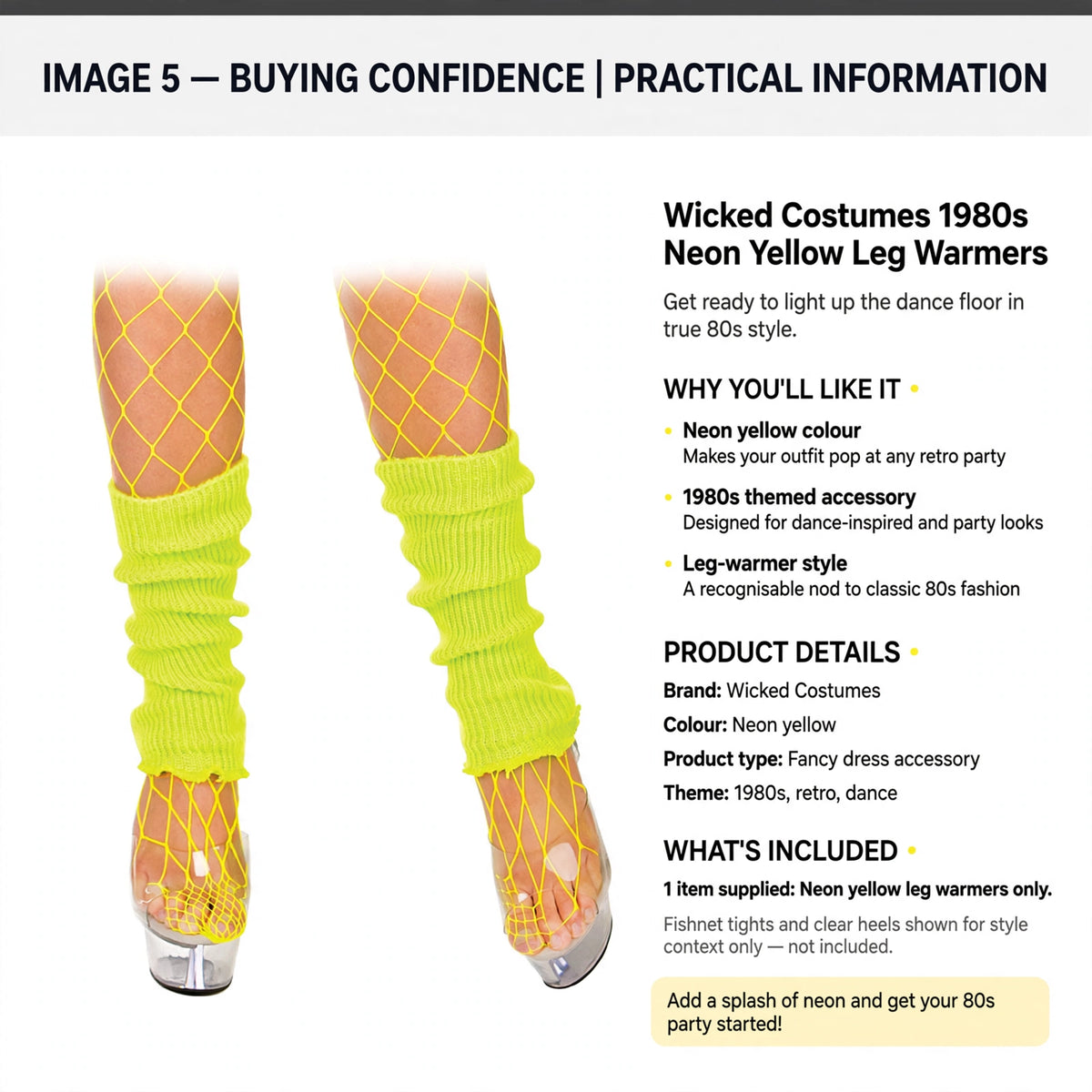 1980s themed neon yellow leg warmers for retro party outfits