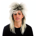 Wicked Costumes 80's Rockstar Blonde Unisex Wig with platinum blonde layers and spiked dark crown
