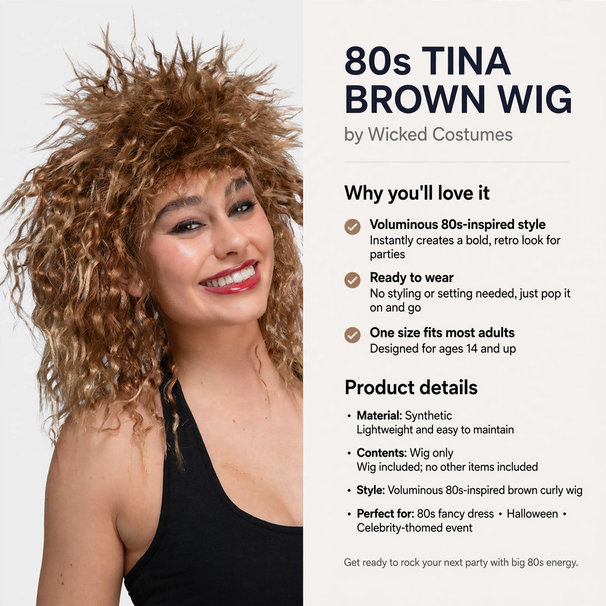 Wicked Costumes 80s Tina Brown Wig made of synthetic material, one size fits most adults