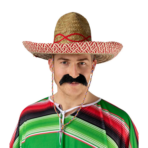 Adults Mexican Sombrero Hats With Red Trim One Size Fits Most - Why Not Shop