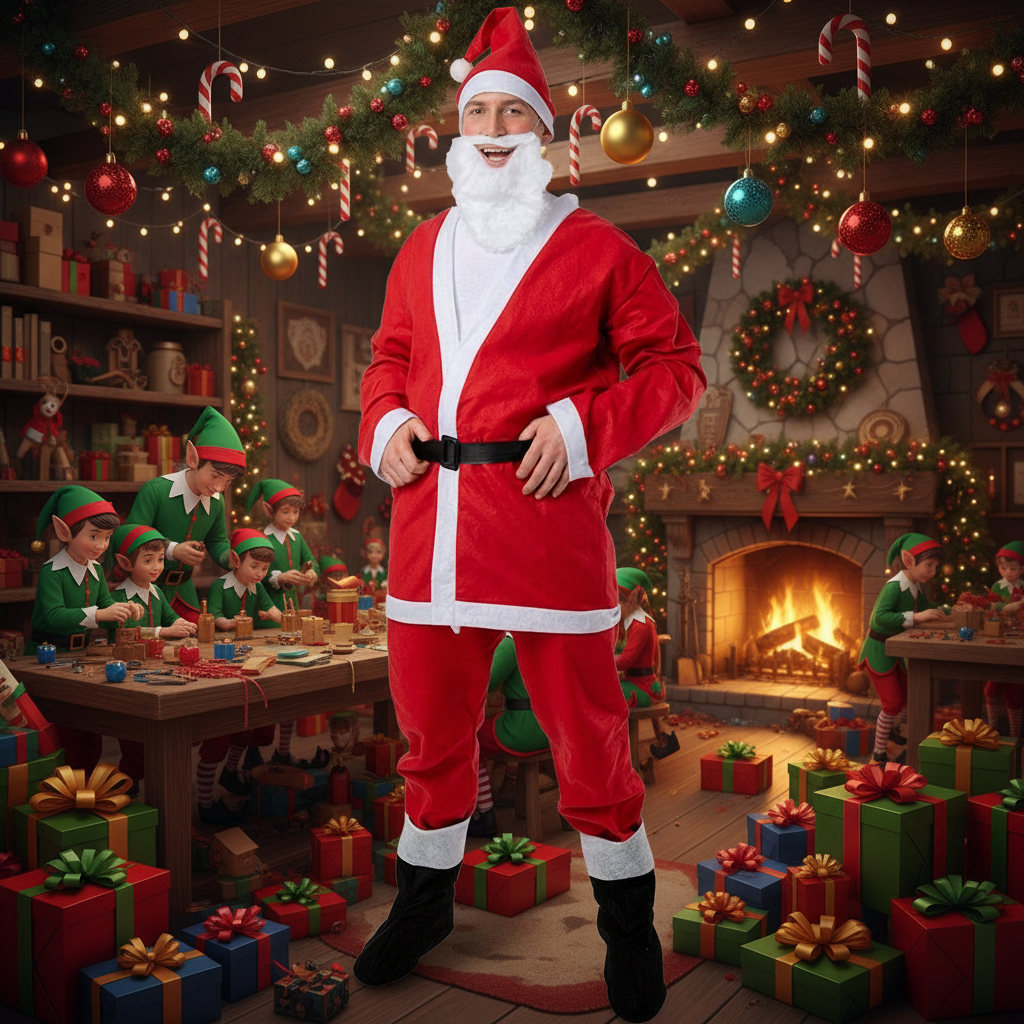 Adults Santa Claus Costume 6 Pieces Jacket, Trousers, Hat, Beard, Belt & Boot Covers | Merthyr Tydfil | Why Not Shop Online