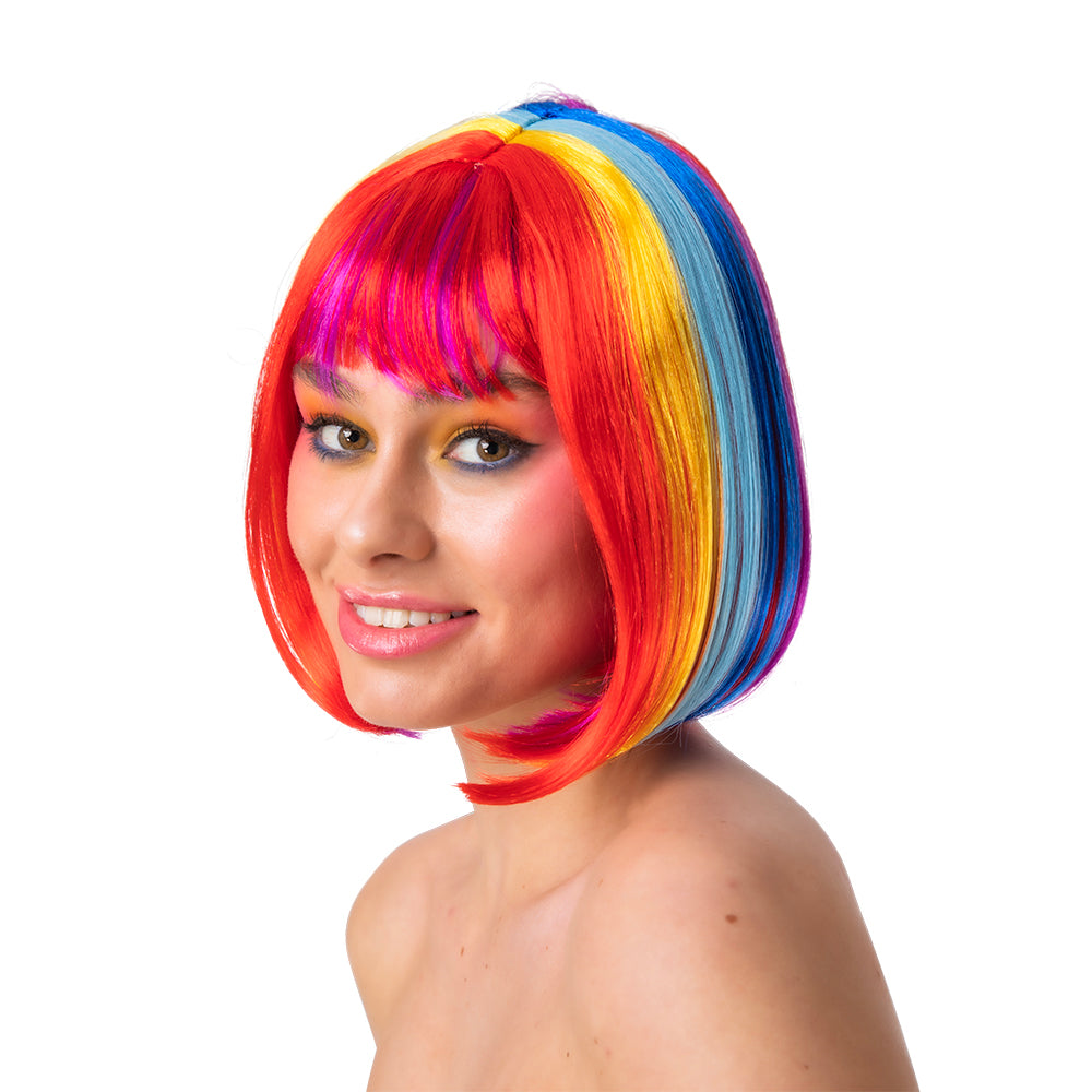 Diva Multi Colour Rainbow Bob Wig - Fancy Dress Costume Wig