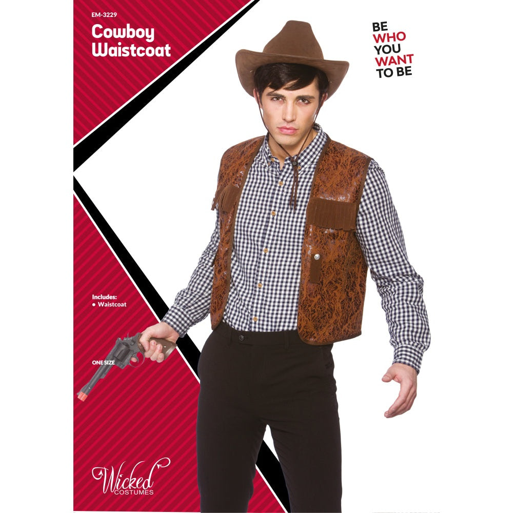 Adults Light Brown Cowboy Waistcoat One Size Fits Most | Merthyr Tydfil | Why Not Shop Online