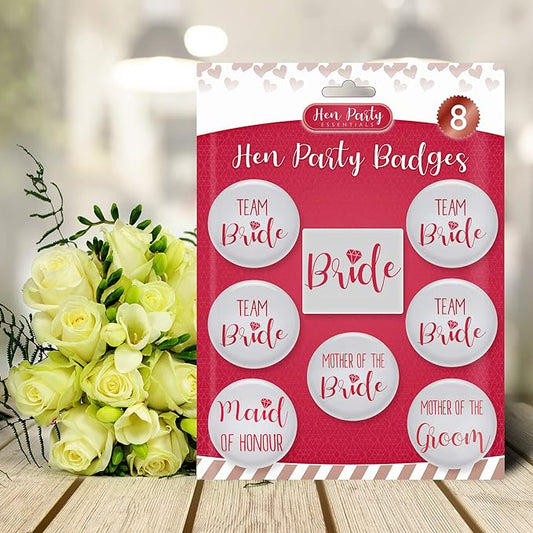 8 Hen Party Badges - The Perfect Accessory for Your Bride Tribe!
