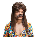 70s Guy Brown Wig and Moustache Set for retro fancy dress