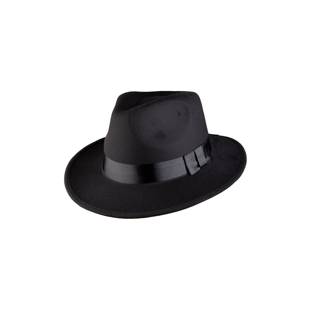 Classic Black Fedora Hat flat lay product view