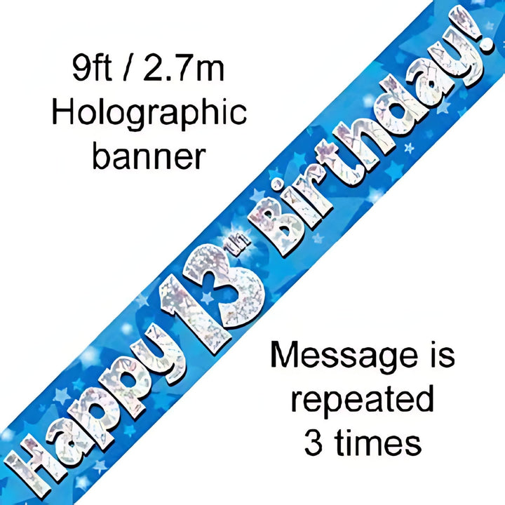 9ft Blue Holographic 13th Birthday Banner | Merthyr Tydfil | Why Not Shop Online