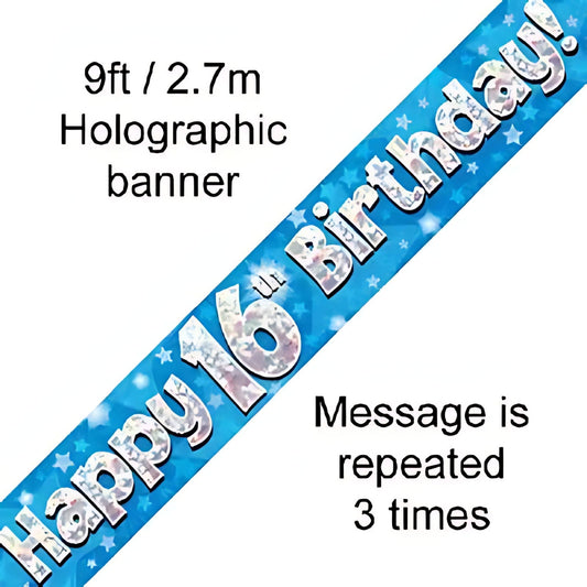 9ft Blue Holographic 16th Birthday Banner | Merthyr Tydfil | Why Not Shop Online