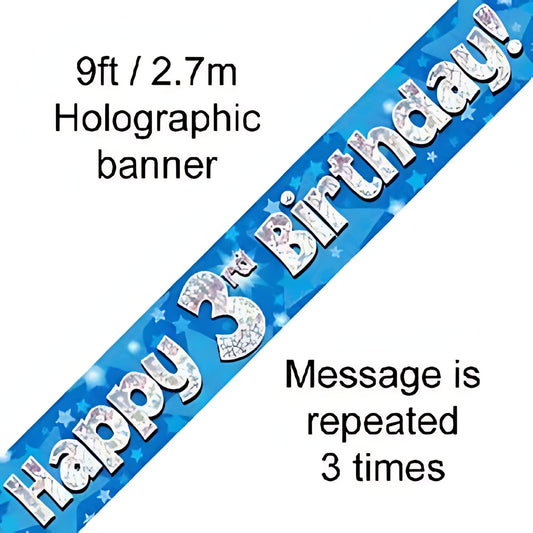 9ft Blue Holographic 3rd Birthday Banner | Merthyr Tydfil | Why Not Shop Online