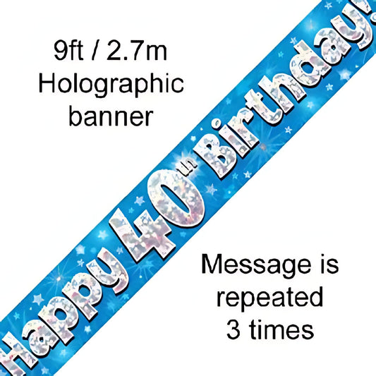 9ft Blue Holographic 40th Birthday Banner | Merthyr Tydfil | Why Not Shop Online