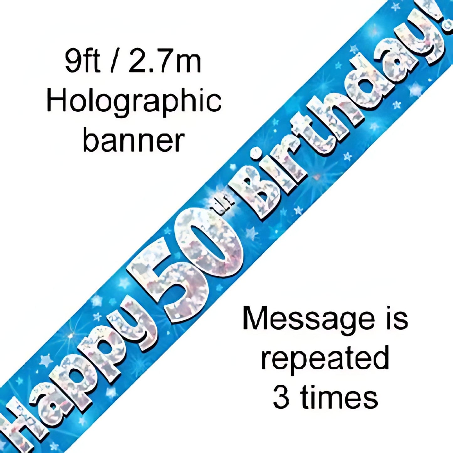 9ft Blue Holographic 50th Birthday Banner | Merthyr Tydfil | Why Not Shop Online