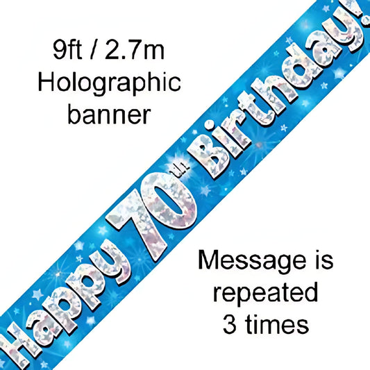 9ft Blue Holographic 70th Birthday Banner | Merthyr Tydfil | Why Not Shop Online