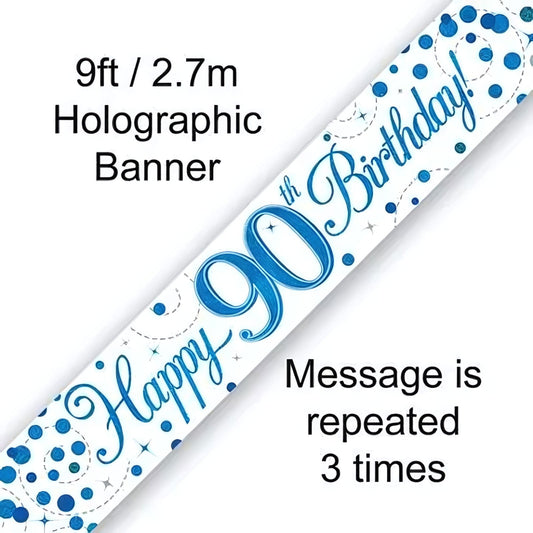 9ft Blue Holographic 90th Birthday Banner | Merthyr Tydfil | Why Not Shop Online