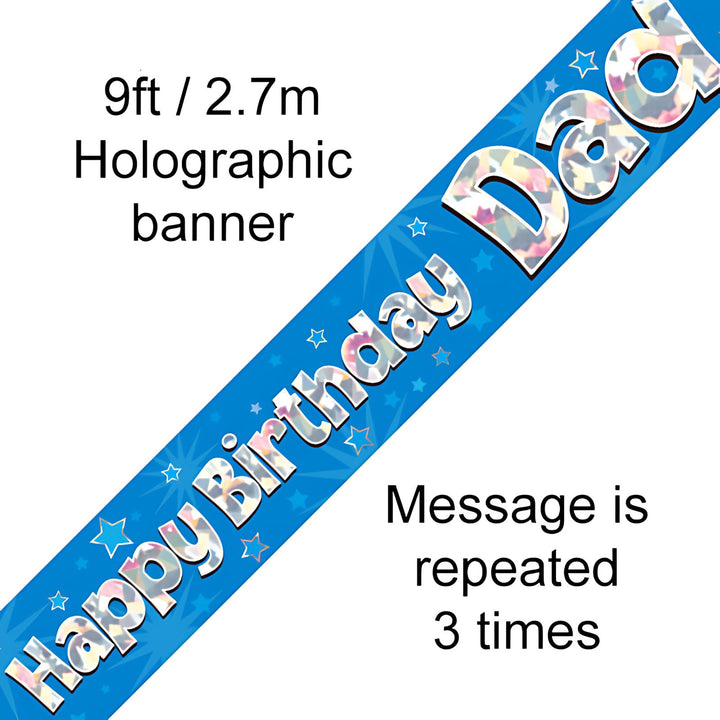 9ft Blue Holographic Happy Birthday Dad Banner | Merthyr Tydfil | Why Not Shop Online