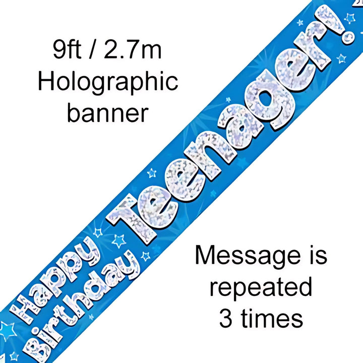 9ft Blue Holographic Teenager Birthday Banner | Merthyr Tydfil | Why Not Shop Online