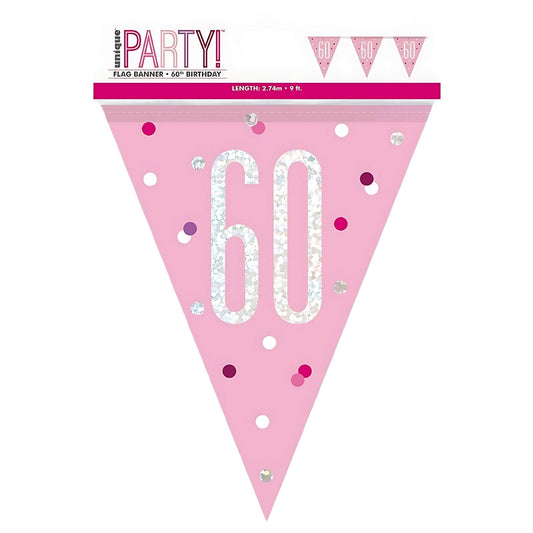 9ft Glitz Pink 60th Flag Banner Bunting | Why Not Shop