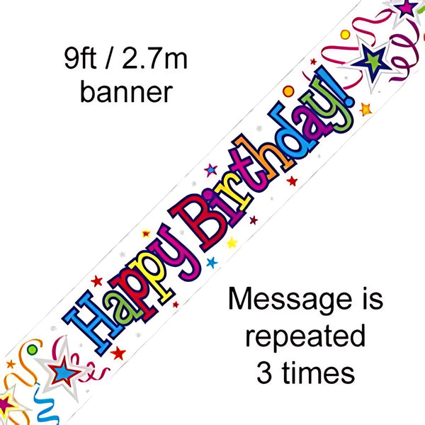 9ft Happy Birthday Ribbon & Stars Banner | Merthyr Tydfil | Why Not Shop Online